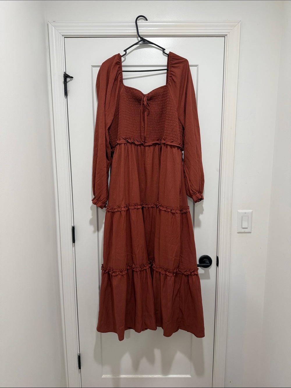 Baltic Born Rust Tiered Maxi Dress with Smocked Bodice